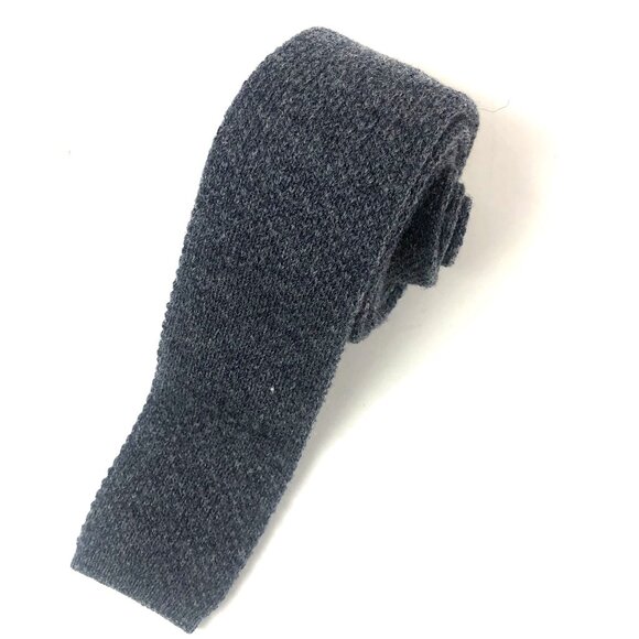 Vintage OLEG CASSINI Grey Knit Tie 100% Wool Skinny Square Bottom Made in USA - Picture 1 of 6